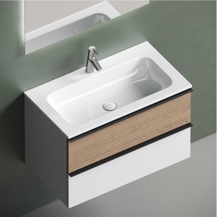 Тумба подвесная SANCOS Delta, Дуб светлый/белый 790х445х500, под раковину, DL80W