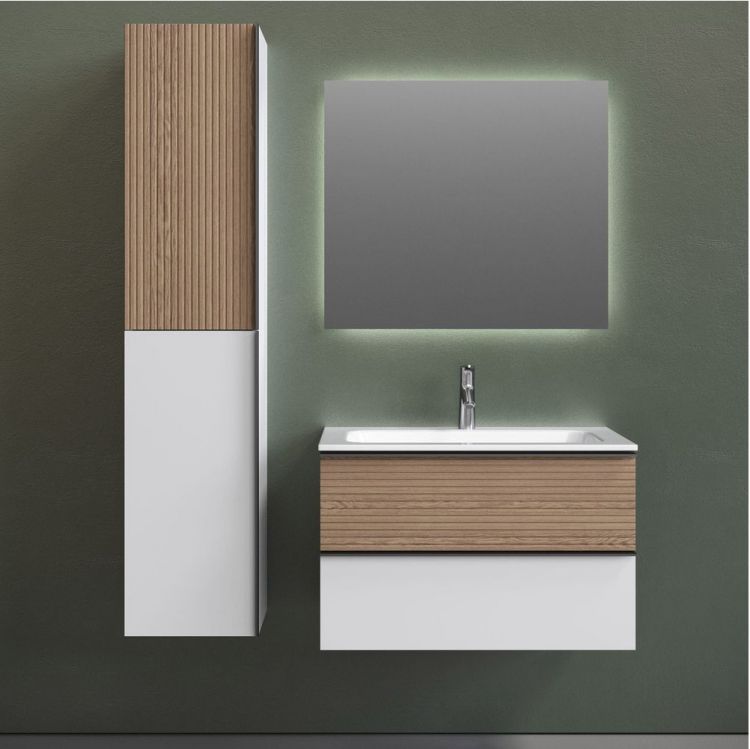 Тумба подвесная SANCOS Delta, Дуб светлый/белый 790х445х500, под раковину, DL80W