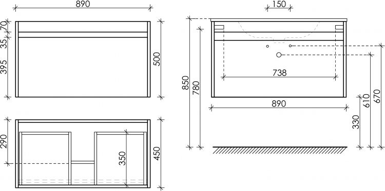 Тумба подвесная SANCOS под раковину Smart, белый глянец 890х450х500, SM90W