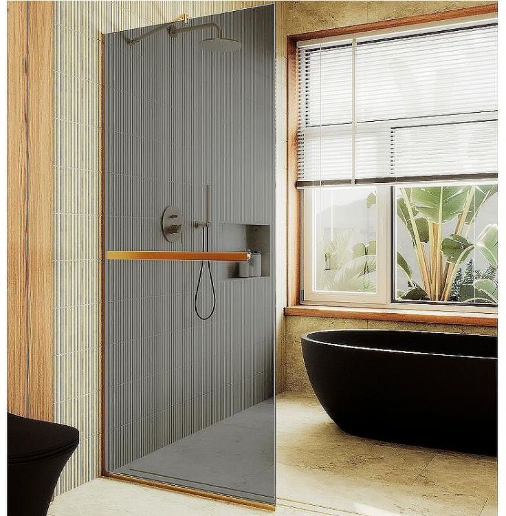 Душевая перегородка Maybah Glass MGD-735-3у 890x1950 в узком профиле Золото стекло графитовое