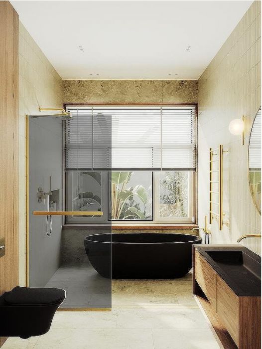 Душевая перегородка Maybah Glass MGD-735-3у 890x1950 в узком профиле Золото стекло графитовое