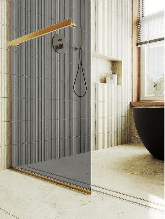 Душевая перегородка Maybah Glass MGD-735-3у 890x1950 в узком профиле Золото стекло графитовое