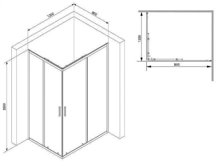 Душевой уголок AM.PM Gem S 120х80 W93G-404-120280-BT профиль Черный матовый стекло прозрачное