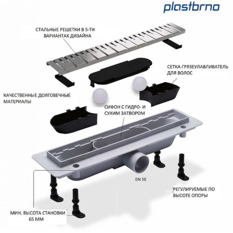 Душевой лоток PlastBrno Design 2 75 SZA2750 с решеткой Хром Душевой лоток PlastBrno Design 2 75 SZA2750 с решеткой Хром