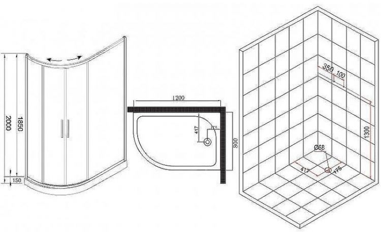 Душевой уголок Esbano ESR-8027A 120x80 R ESUGR8027AR профиль Хром стекло рифленое
