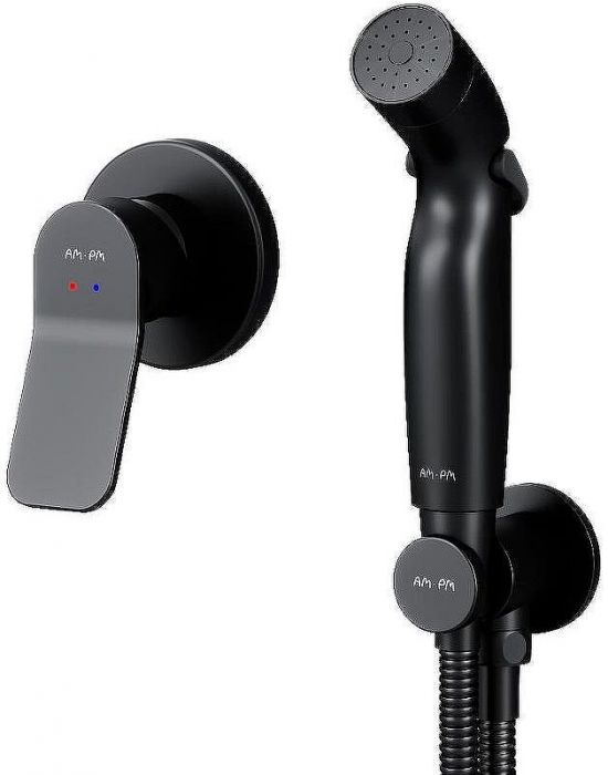 Комплект унитаза с инсталляцией AM.PM Spirit CK70GH Черный матовый с сиденьем Микролифт с Черной глянцевой клавишей смыва с гигиеническим душем и аксессуарами для ванной комнаты
