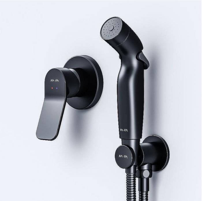 Комплект унитаза с инсталляцией AM.PM Spirit CK70GH Черный матовый с сиденьем Микролифт с Черной глянцевой клавишей смыва с гигиеническим душем и аксессуарами для ванной комнаты