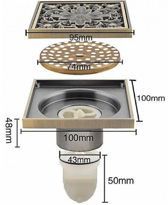 Душевой трап Gappo G81003-4 с решеткой Бронза