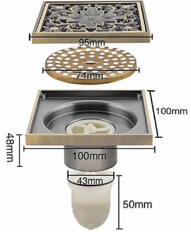 Душевой трап Gappo G81003-4 с решеткой Бронза