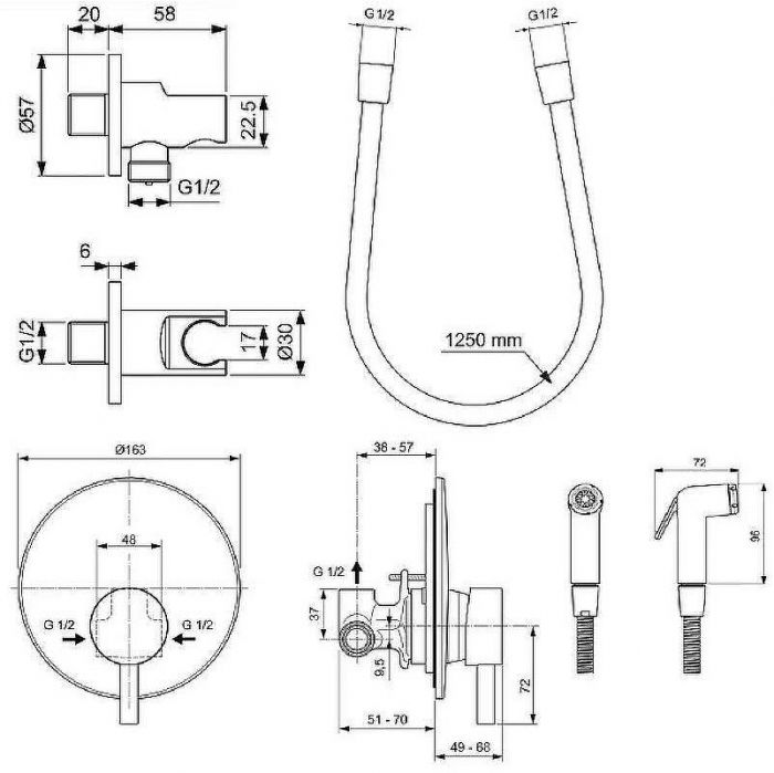Гигиенический душ со смесителем Ideal Standard Ideal Spray BD651XG Черный матовый