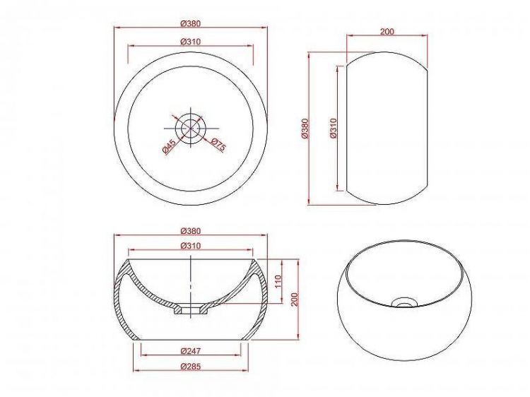 Раковина-чаша Montebianco Palla 38 12033 Белая