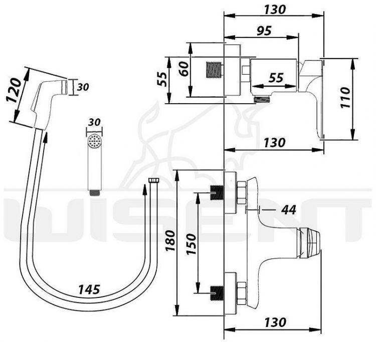 Гигиенический душ со смесителем Wisent WP20118 цвет Хром Гигиенический душ со смесителем Wisent WP20118 цвет Хром