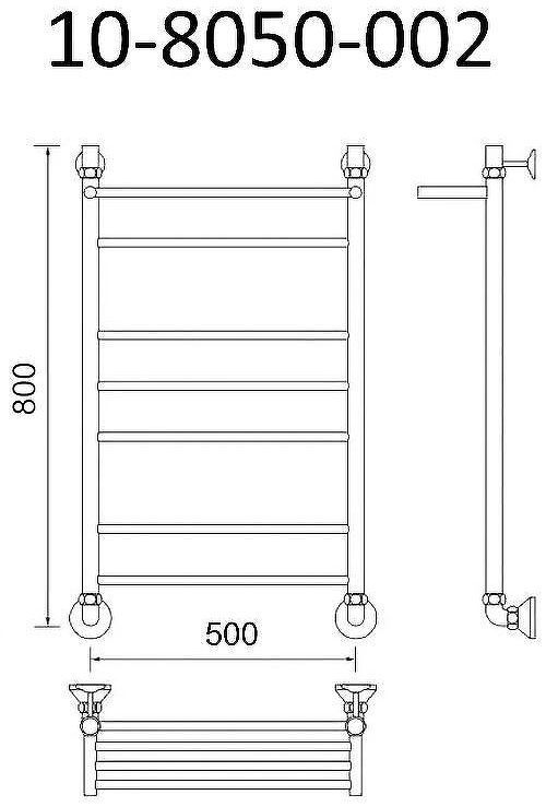 Водяной полотенцесушитель Маргроид Вид 10 800x500 10-8050-002 с полкой Хром