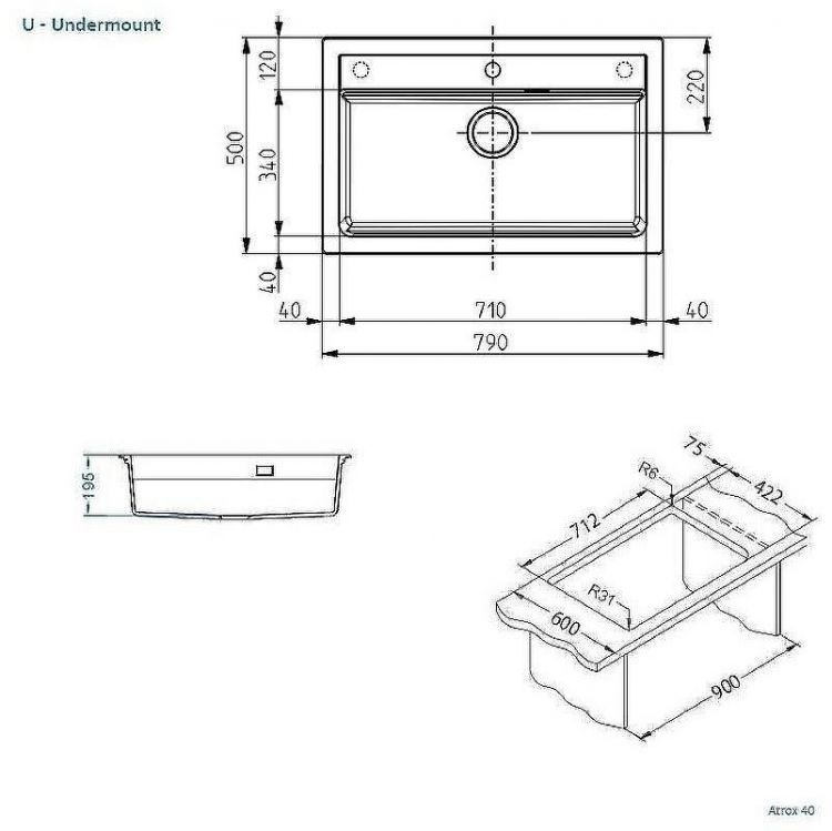 Кухонная мойка Alveus Granital Atrox 40 Concrete G81 790x500 1140446 Бетон Кухонная мойка Alveus Granital Atrox 40 Concrete G81 790x500 1140446 Бетон