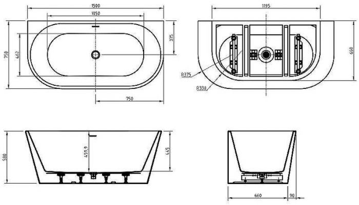 Акриловая ванна BelBagno 150x75 BB710-1500-750 без гидромассажа