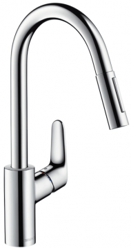 Hansgrohe Focus, Смеситель для кухни, с выдвижным душем, Цвет: сталь