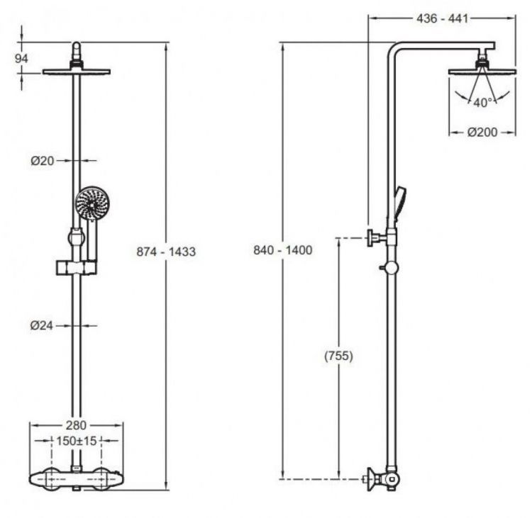 Душевая колонна ванна/душ с термостатом Jacob Delafon Brive E24444-CP Душевая колонна ванна/душ с термостатом Jacob Delafon Brive E24444-CP