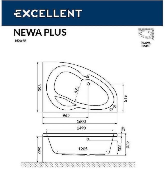 Акриловая ванна Excellent Newa 160x95 R WAEX.NEP16.LINE.BR с гидромассажем