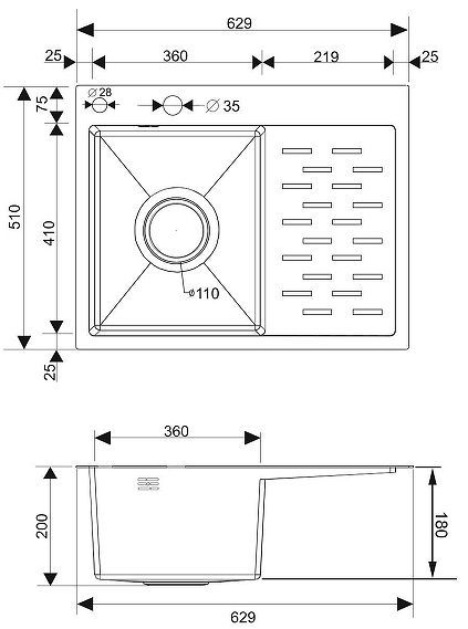 Кухонная мойка Ростовская Мануфактура Сантехники 63 MRK-6350BL-L Темный графит