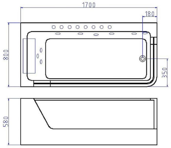 Акриловая ванна Ceruttispa 170x80 L C-494-17L 9947 с гидромассажем