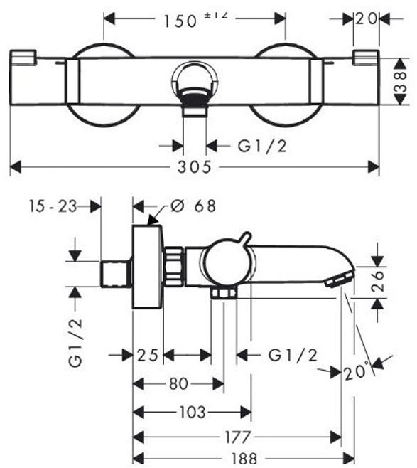 Hansgrohe Ecostat Comfort, Смеситель для ванны, Цвет: хром