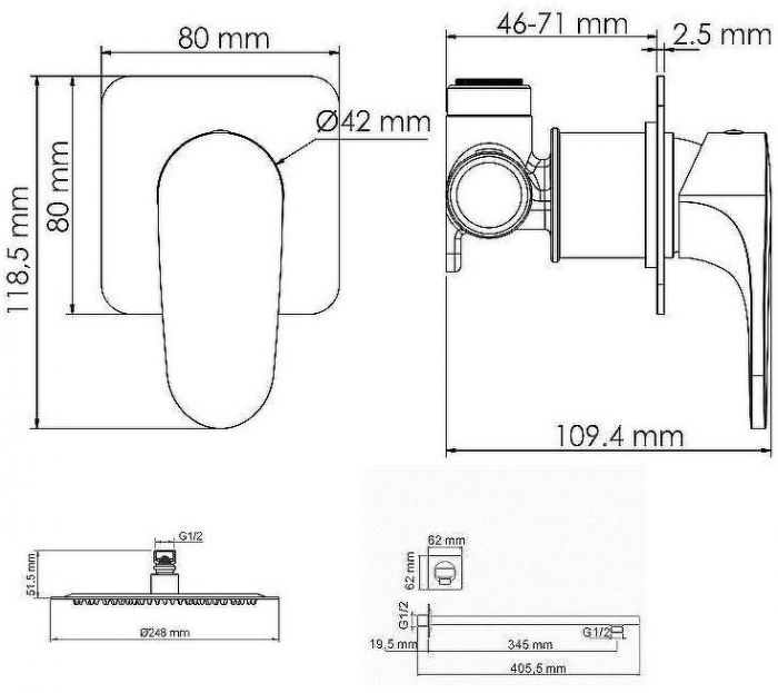 Душевая система WasserKRAFT Neckar A2151.183.208 Золото глянцевое
