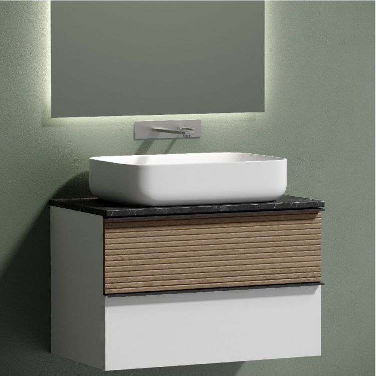 Тумба подвесная SANCOS Delta, Дуб светлый/белый 790х445х500, под столешницу без отверстия под смеситель, цвет Black Sky, DL80W