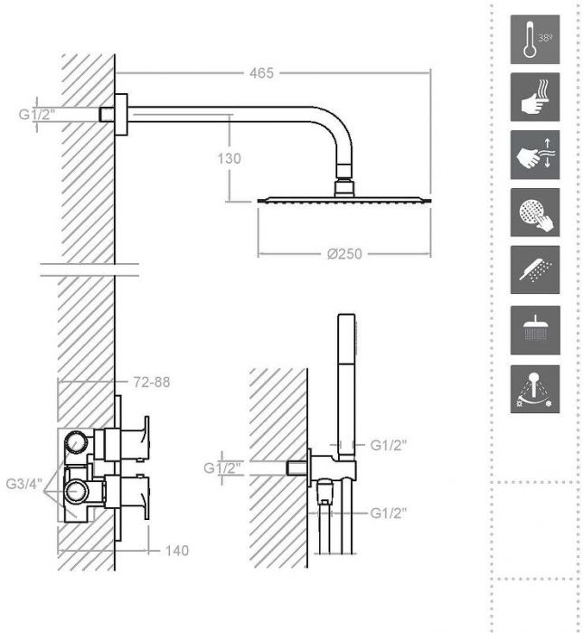 Душевая система Ramonsoler Alexia K3687011NC с термостатом Никель брашированный