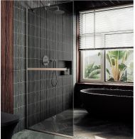 Душевая перегородка Maybah Glass MGD-735-5у 890x1950 в узком профиле Хром матовый стекло графитовое