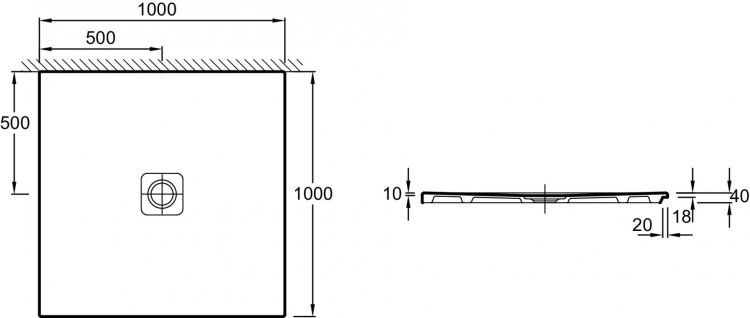 Душевой поддон 100x100 см Jacob Delafon Replay N141K-220 слив 90 мм, белый