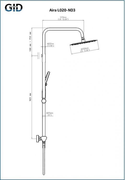 Душевая система Gid Aira L020GMND3 цвет Вороненая сталь Душевая система Gid Aira L020GMND3 цвет Вороненая сталь