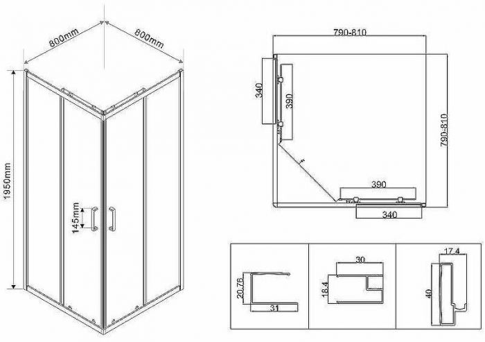 Душевой уголок Vincea City 80х80 VSS-5CT800CL профиль Хром стекло прозрачное
