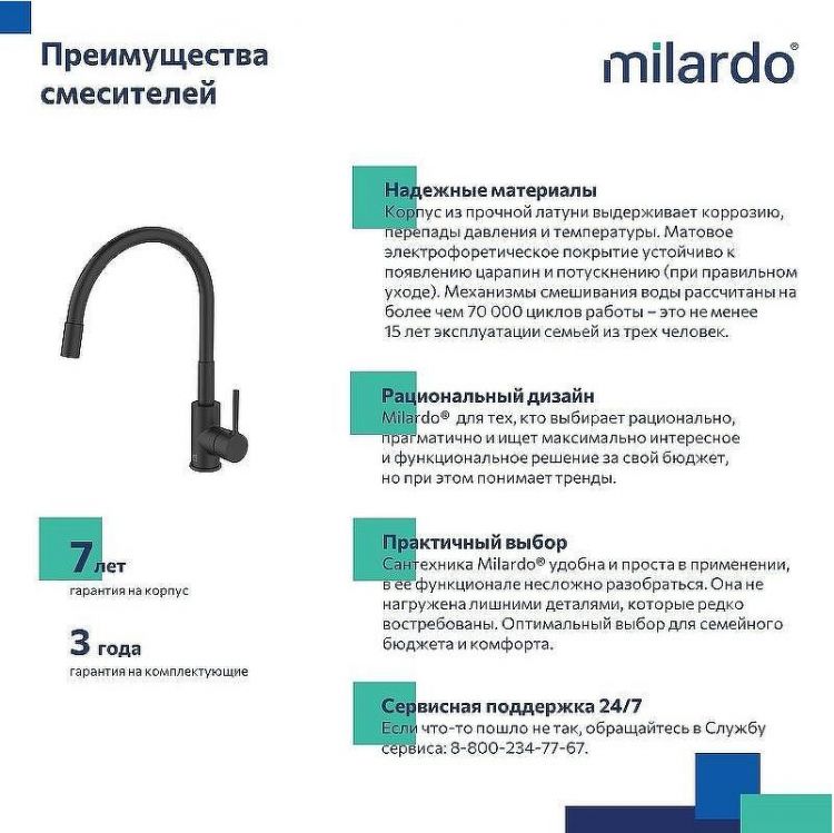 Смеситель для кухни Milardo Meal M01BL0FM05 Черный матовый