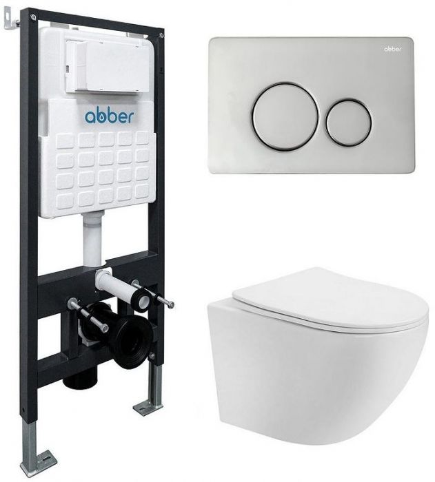 Комплект унитаза Abber Bequem AC1100T-AC0105-AC0121 с сиденьем Микролифт и клавишей смыва цвет Хром
