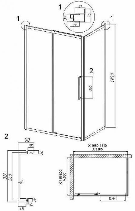 Душевой уголок Grossman Cosmo 110х80 120.K33.02.1180.42.00 профиль Графит сатин стекло прозрачное