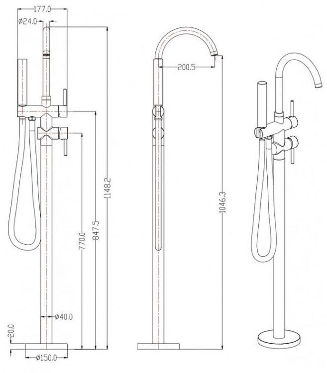 Смеситель для ванны Grocenberg GB900GO Золото