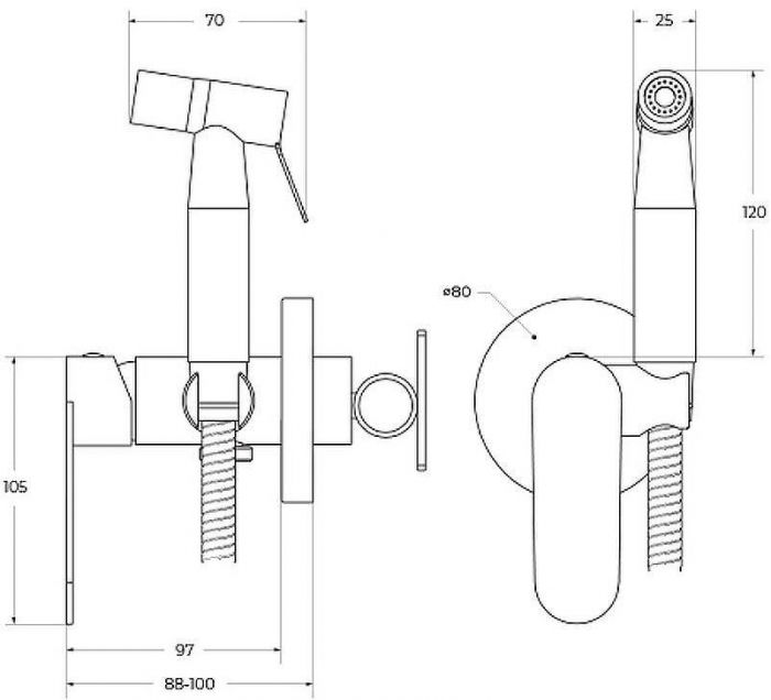 Гигиенический душ со смесителем Cezares Stylus STYLUS-DIF-NOP Черный матовый