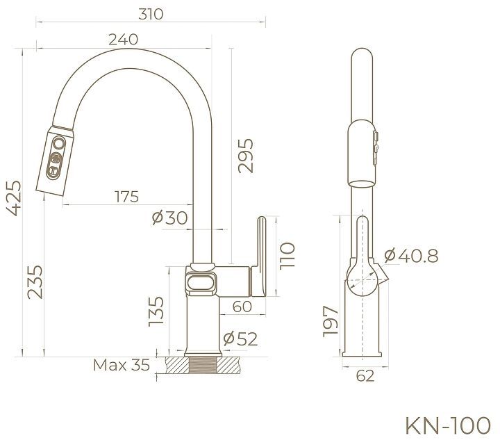 Смеситель для кухни Knotlor Inspiration KN-100/RB цвет Бронза Смеситель для кухни Knotlor Inspiration KN-100/RB цвет Бронза