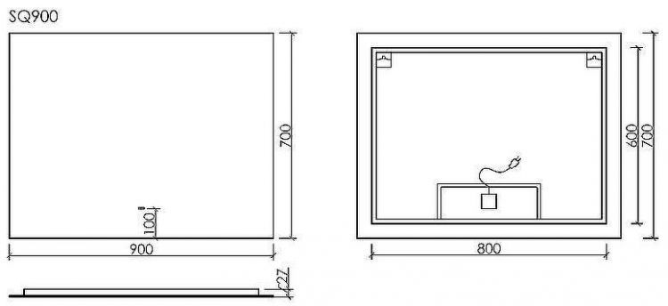 Зеркало Sancos Square 90 SQ900 с подсветкой с сенсорным выключателем
