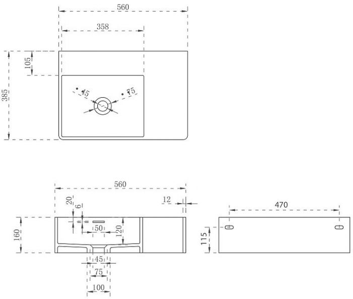 Раковина Abber Stein 56 L AS2644 L Белая матовая
