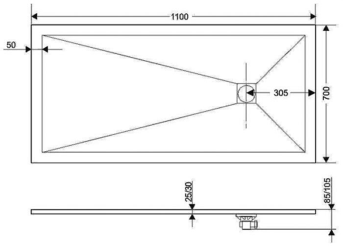 Душевой поддон из искусственного камня RGW STT ST-0117G 70x110x2,5 Серый
