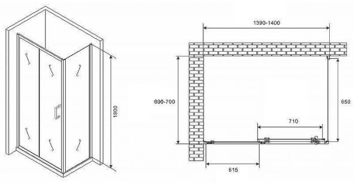 Душевой уголок Abber Schwarzer Diamant 140x70 AG301405-S705 профиль Хром стекло прозрачное