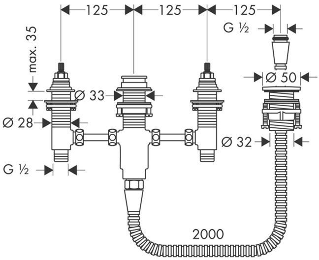 Hansgrohe Talis, Базовый набор для установки смесителя на 4 отверстия на край ванны
