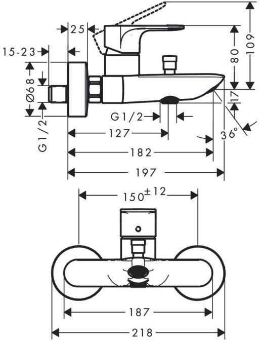 Hansgrohe Rebris E Смеситель для ванны, настенный, цвет: черный матовый