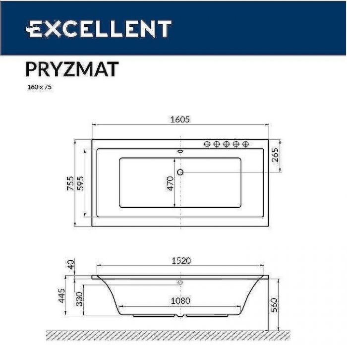 Акриловая ванна Excellent Pryzmat Slim 160x75 WAEX.PRY16S.ULTRA.CR с гидромассажем
