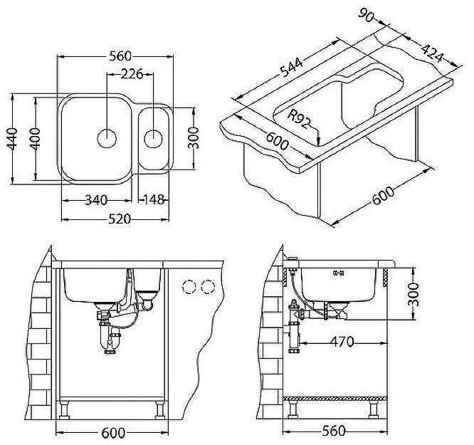 Кухонная мойка Alveus Duo 70 SAT-90 560x440 1039363 Сатинированная сталь