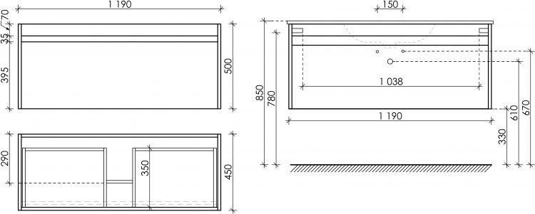 Тумба подвесная SANCOS под раковину Smart, дуб бардолино/белый 1190х450х500, SM120-1E