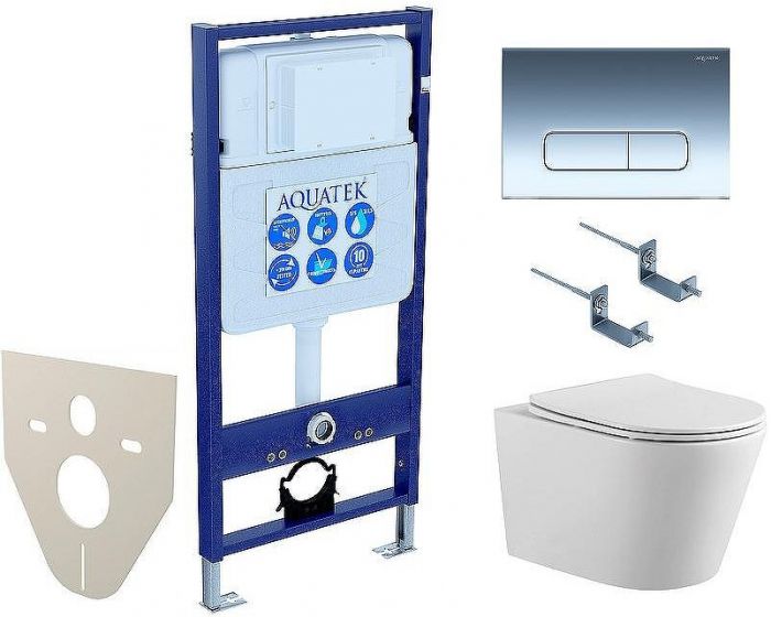 Комплект унитаза с инсталляцией Aquatek Set Aquatek Вега cmp-016 с сиденьем Микролифт и клавишей смыва Хром