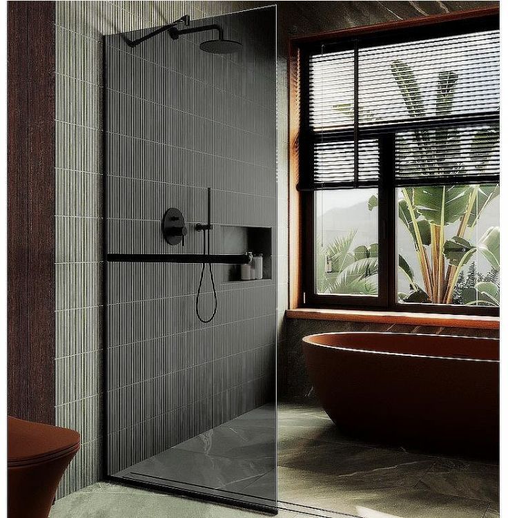 Душевая перегородка Maybah Glass MGD-735-6у 890x1950 в узком профиле Черный стекло графитовое