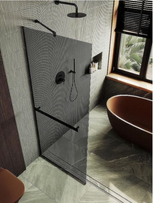 Душевая перегородка Maybah Glass MGD-735-6у 890x1950 в узком профиле Черный стекло графитовое